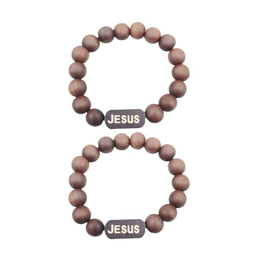 divuukyi 2er Set Holzperlen Handkette Verstellbare Länge Armband für Taufe und Erstkommunion Religiös, 7.41x5.07in, Holz von divuukyi