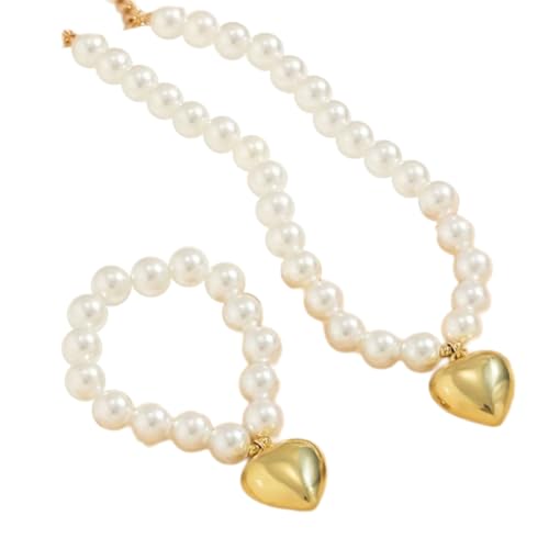 divuukyi Elegantes Perlen-Herz-Anhänger, Halskette, Anhänger, Armband, Perlenschmuck, Modeschmuck-Set für Frauen und Mädchen, CCB von divuukyi