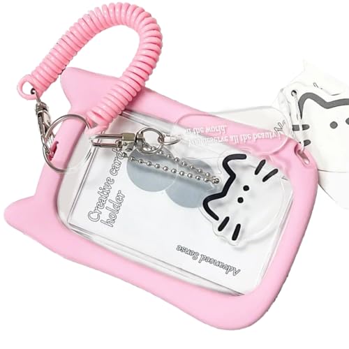 divuukyi Lovely Card Covers Credit Card Case Protective Sleeve Photocard Holders Cats Ear Bus Card Protector Keychain Pendant, rose von divuukyi