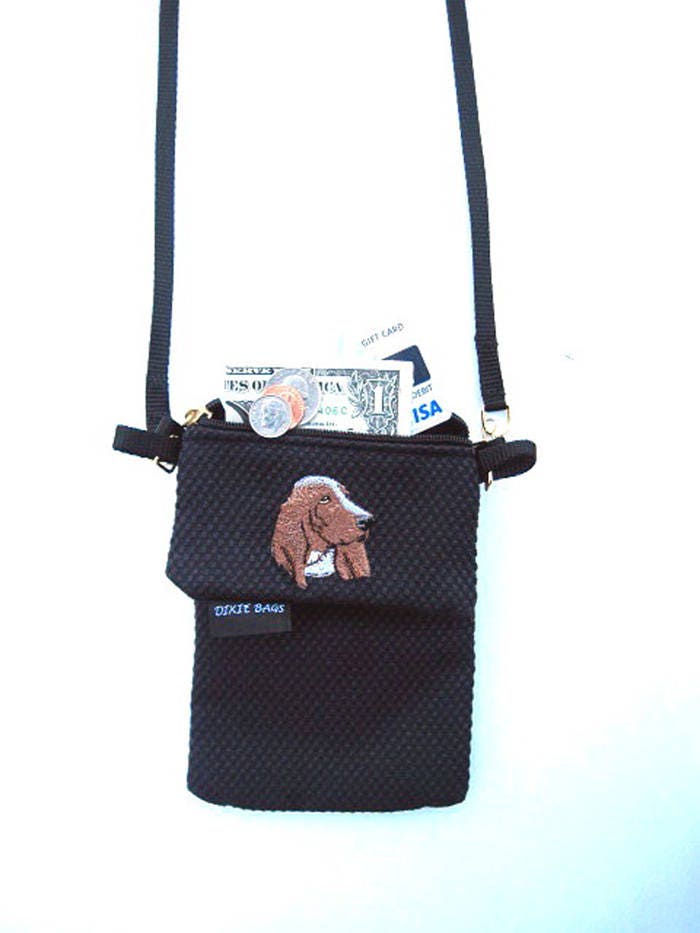 Basset Hound, Kopf, Auf Schwarz, Große Handytasche, 2 Stück Set von dixiebags