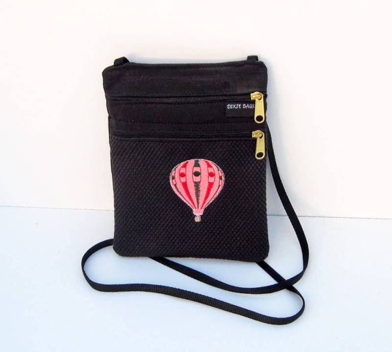 Rosa Heißluftballon Cross Body Flache Geldbörse Auf Schwarz von dixiebags