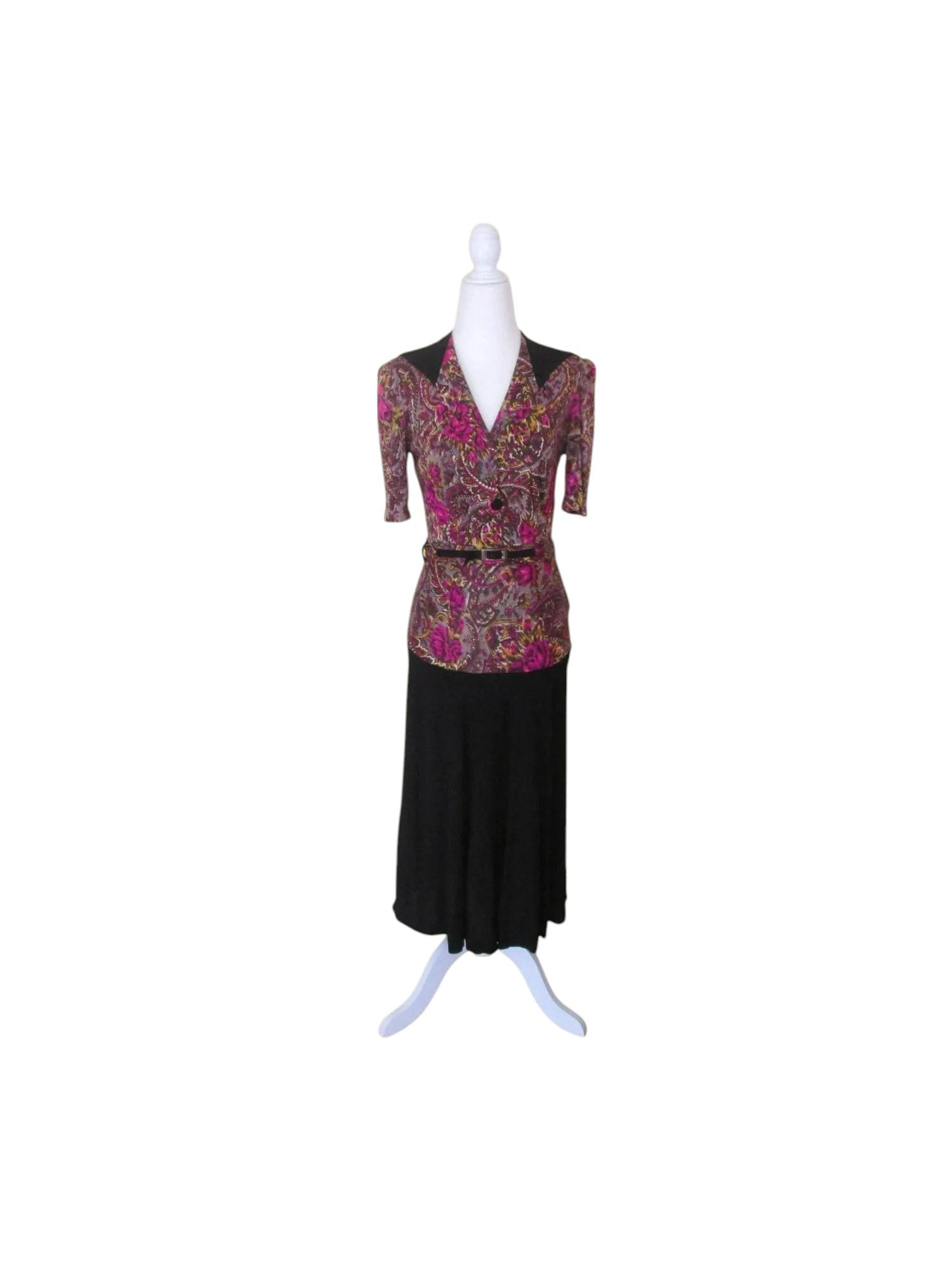 1940Er Jahre Rosemary Ravish Viskose Kleid/Vintage 40S Ink Schwarzer Krepp + Jersey Mit Rosen Blumen Print Gepolsterte Schultern Matrosenkragen von dixiefried