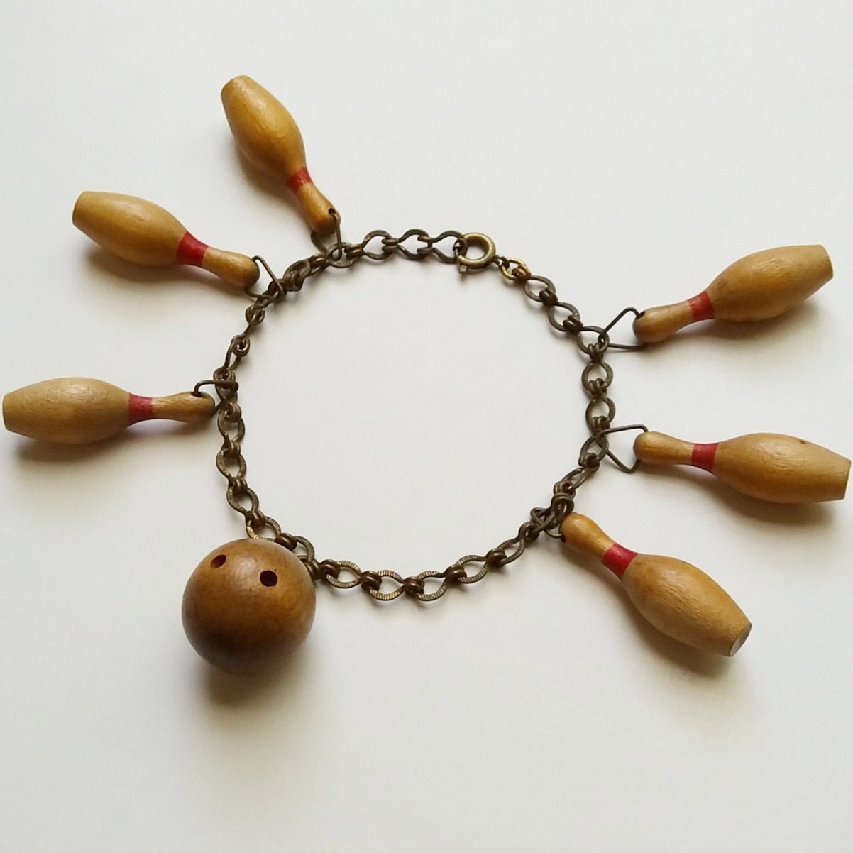 1940S Bowling Bettelarmband/Vintage 40S Armband Holzkugel + Kegel von dixiefried
