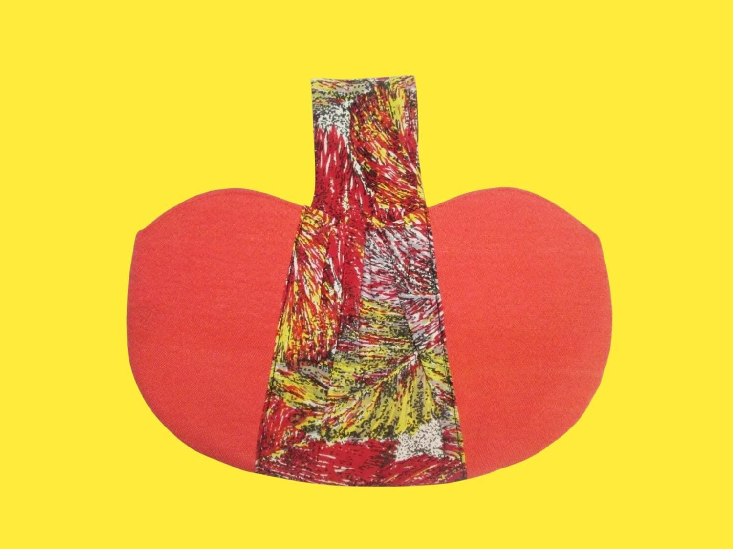 1940S Freche Peanut Geldbörse/Vintage 40S Große Mandarine Gewebte Handtasche + Abstrakter Blätterprint Viskose Griff Old Hollywood Film Noir von dixiefried