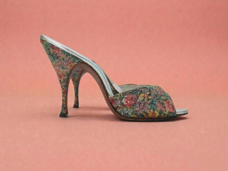 1950Er Jahre Schillernde Darlene Springolators/Vintage 50S Funkelnd Konfetti Glitzer High Heels Pantoletten von dixiefried