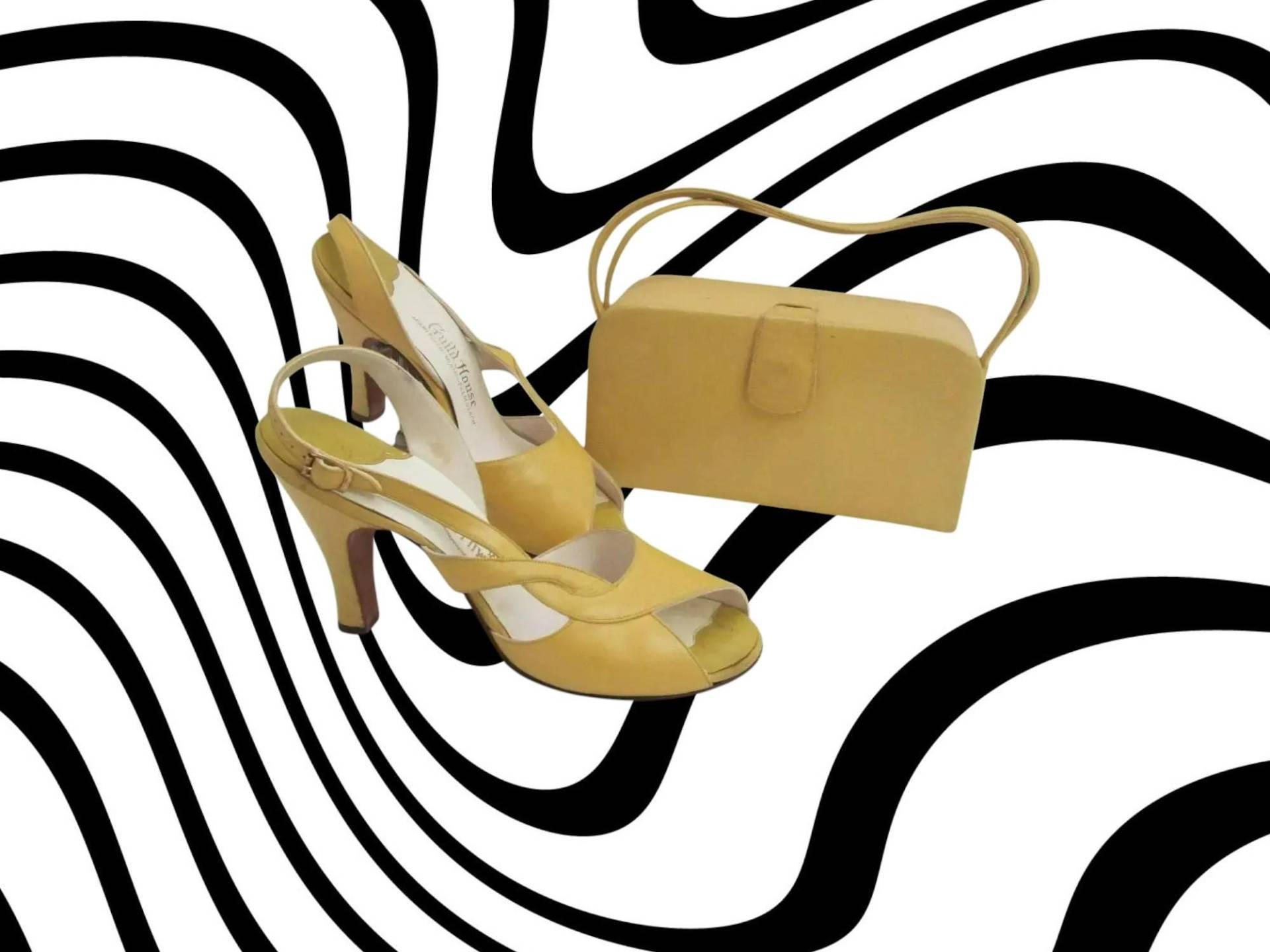 1950Er Jahre Sizzling Sunflower Schuhe + Geldbörse Set/Vintage 50S Gelbe Leder High Heels Passende Theodor Box Handtasche von dixiefried