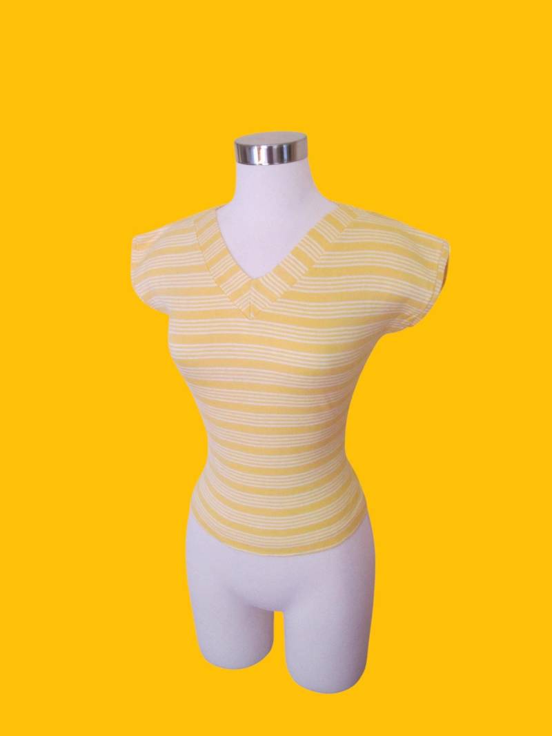 1950S Markantes Gestreiftes Hemd/Deadstock Vintage 50S Gelb + Weiß Top Pullover Bad Girl Jd von dixiefried