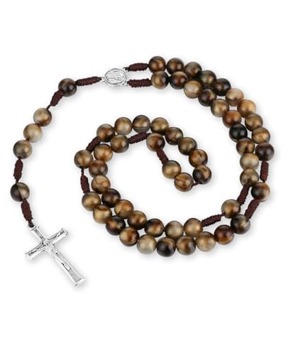 diyalo Rosenkranz-Halskette, handgefertigt, geflochten, 10 mm, Gebetskette, Kette "Our Lady", Medaille, Kreuzigung, Kreuz diyalo Rosenkranz-Halskette, handgefertigt, geflochten, 10 mm, Gebetskette, Kette "Our Lady", Medaille, Kreuzigung, Kreuz von diyalo