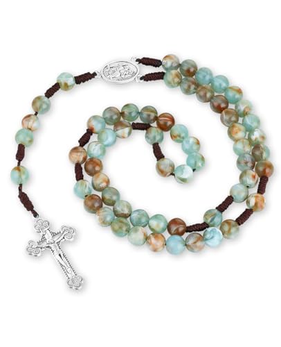 diyalo Rosenkranz-Halskette, handgefertigt, geflochten, 10 mm, Gebetskette, Kette "Our Lady", Medaille, Kreuzigung, Kreuz diyalo Rosenkranz-Halskette, handgefertigt, geflochten, 10 mm, Gebetskette, Kette "Our Lady", Medaille, Kreuzigung, Kreuz von diyalo