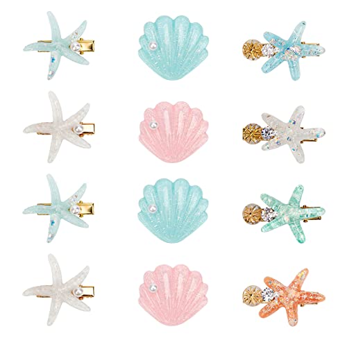 12 Stück Muschelperlen Seestern Haarspange Set, Acrylharz Muschel-Haarspangen Künstliche Stern Krokodil-Haarspangen für Mädchen Frauen Kopfbedeckung Styling Werkzeuge Haarschmuck von diyfixlcd