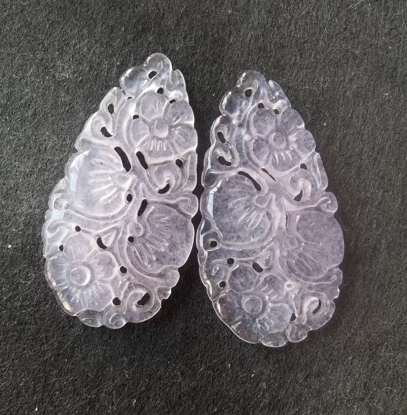 2 Stück Hohl Teardrop Blume Pfirsich Schnitzerei Hellrosa Lavendel Jade Stein Anhänger, Geburtsstein, Heilstein Armband, Halskette Perle von diygem
