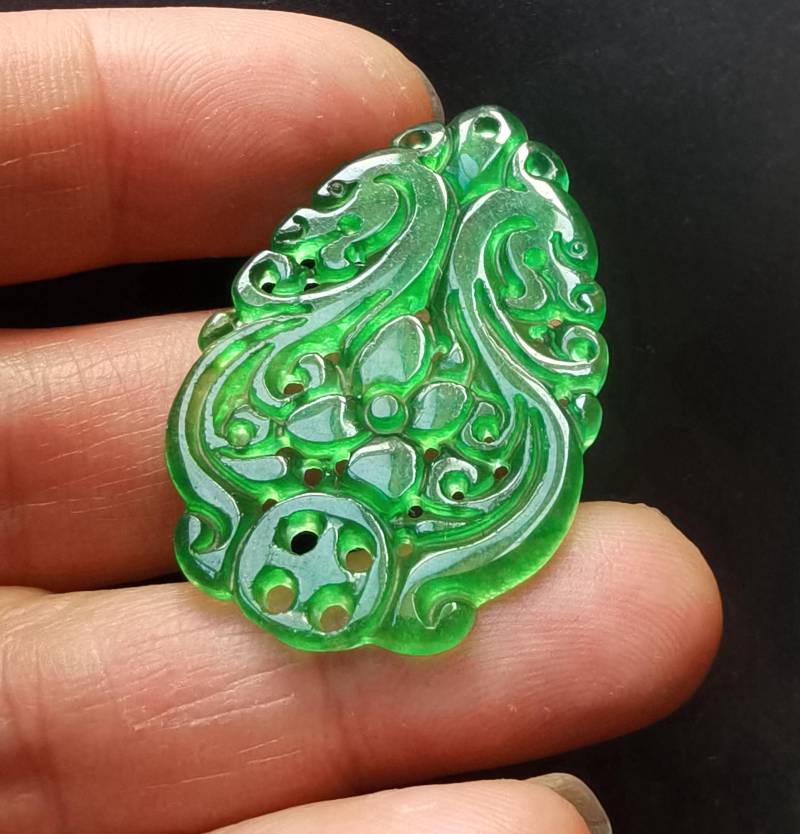 2 Stück Hohl Teardrop Blume Schnitzerei Grüne Jade Stein Anhänger Drop Link, Amulett Handgemachte Perlen, Armband Halskette Perle Schmuck Mg von diygem