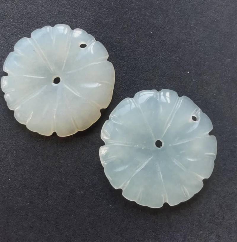 2 Weißer Jade Blumen Anhänger Ciuyu Geschnitzte Edelstein Perlen von diygem