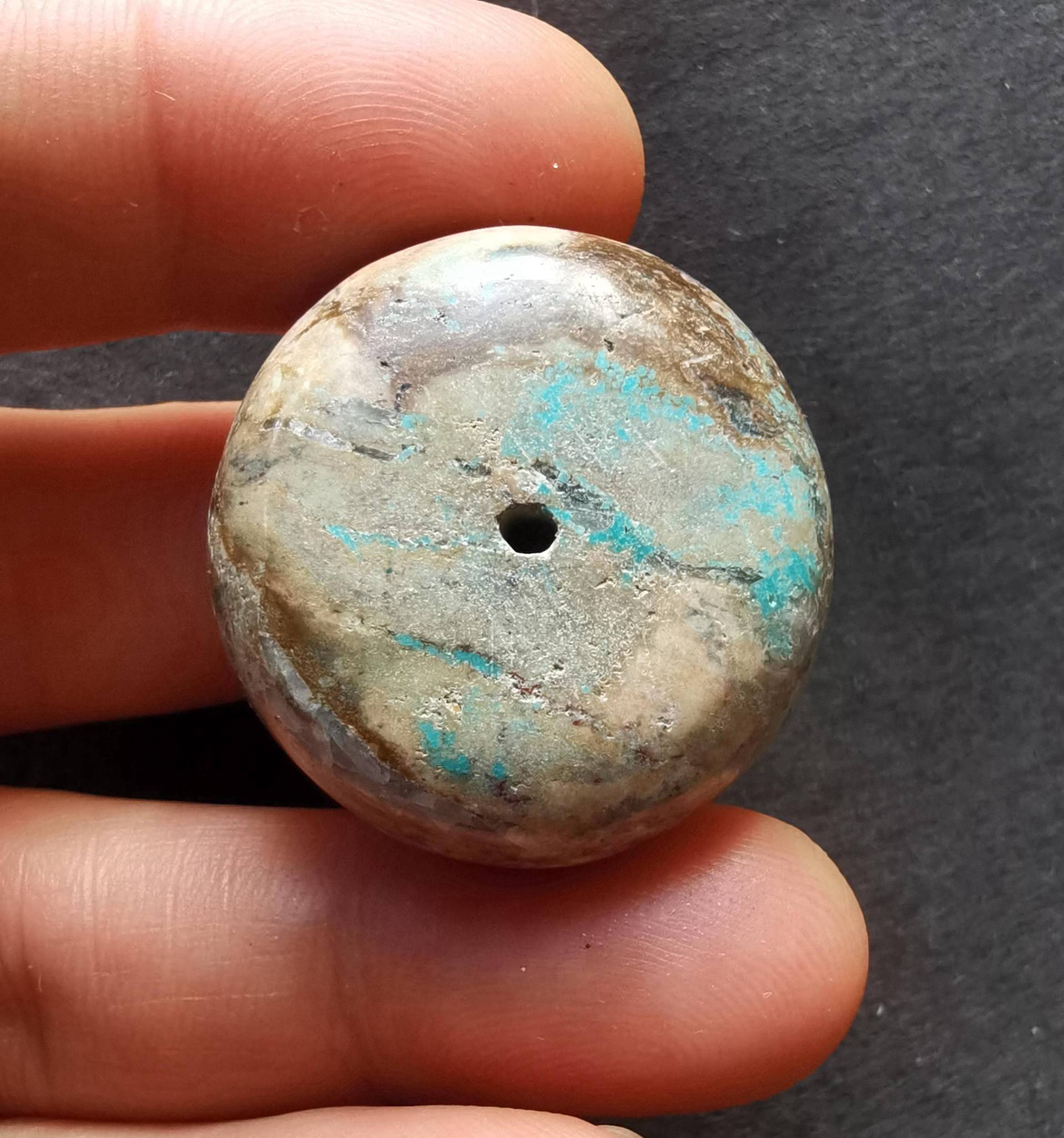 21.8G, 1 Perle Echter Natürlicher Hubei-Türkissteinanhänger, Donut, Münzanhänger Edelsteinperle Halbedelstein Zur Herstellung Von Handgemachtem von diygem