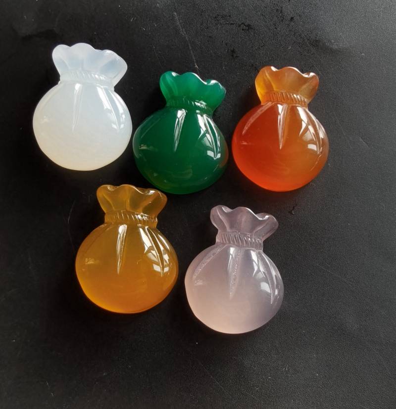 Achat Geldbeutel Anhänger Geschnitzte Chalcedon Edelsteinperle von diygem