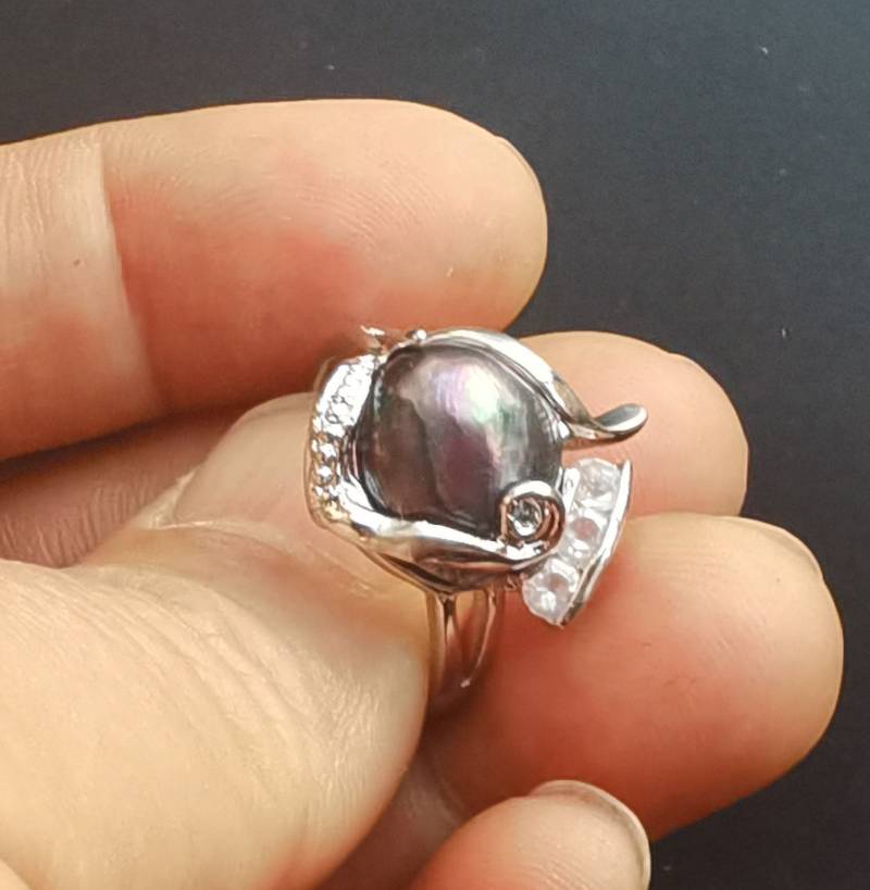 Barock Schwarzer Perlenring Süßwasser Perlen Stahl Ring von diygem