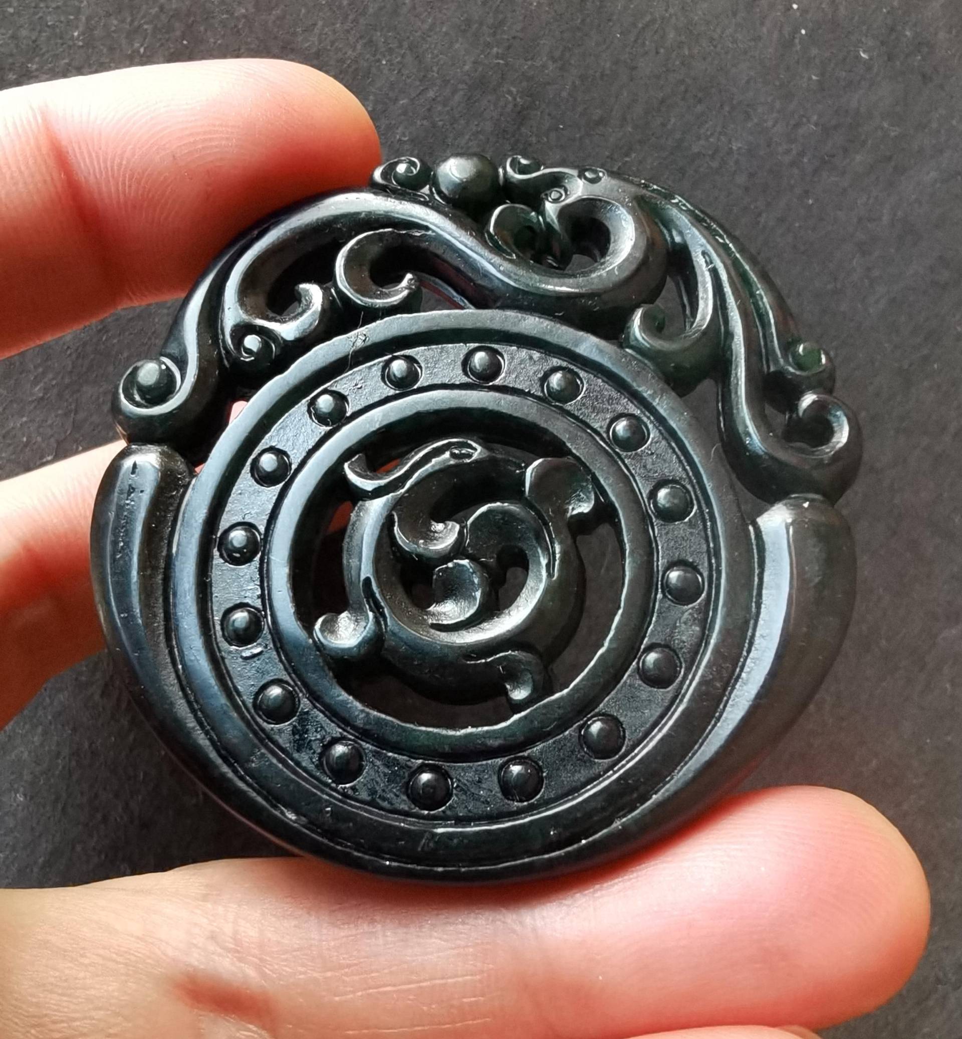 Drachen Phoenix Donut, Carving Natürlich Schwarz Grün Jade Stein Anhänger, Amulett Talisman Für Handgemachte Halskette Anhänger Schmuck Mb von diygem