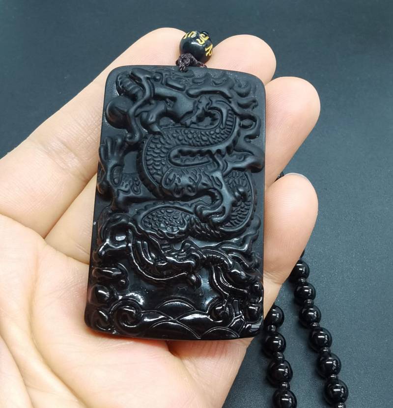 Drachen Schwarz Obsidian Stein Anhänger Halskette, Amulett Halskette Schmuck, Für Handgemachte Machen Schmuck von diygem