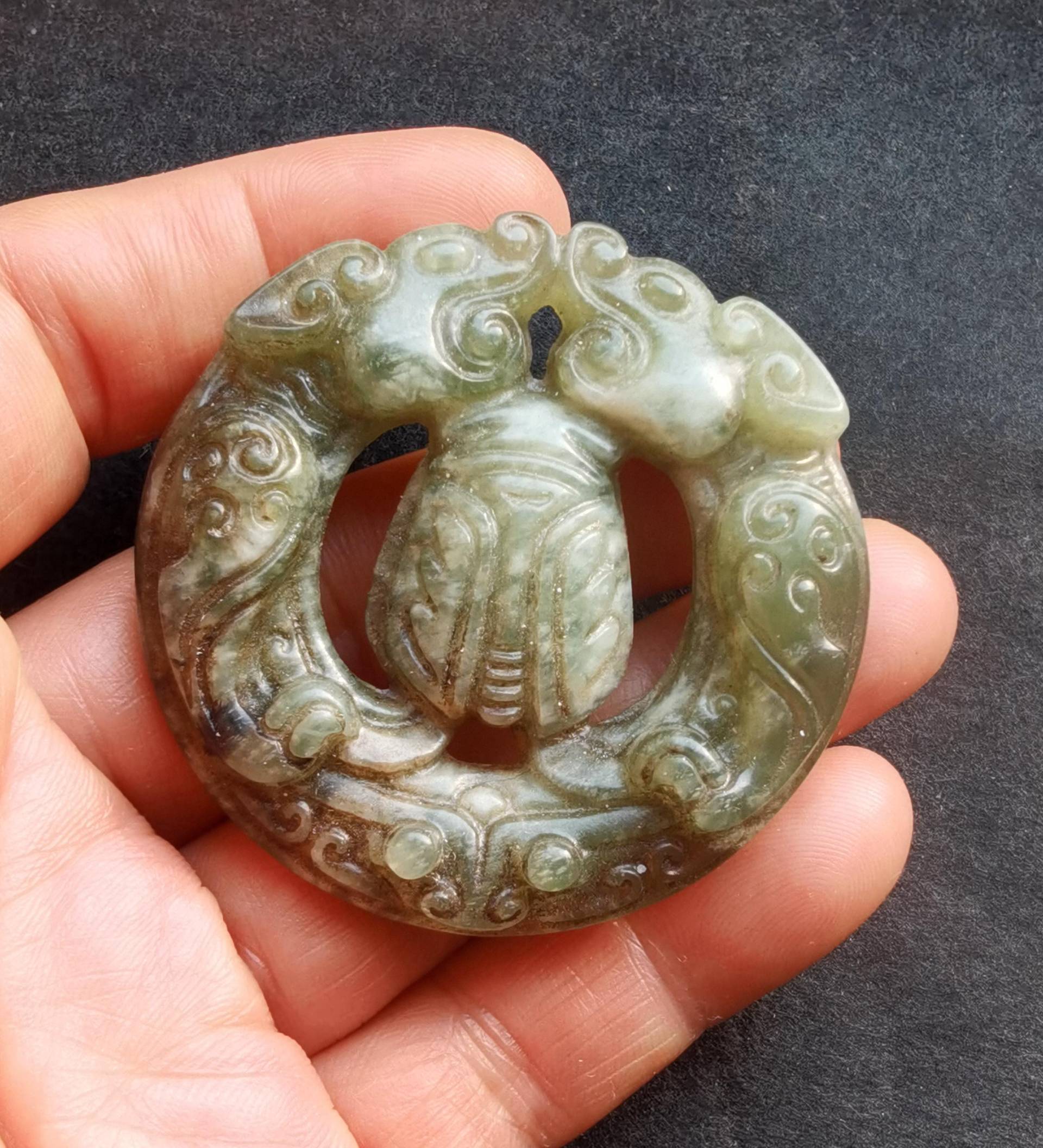 Drachen-Zikadenkreis, Der Grünen Jadestein-Anhänger, Doppelseitige Jade, Glücksbringendes Amulett Für Die Herstellung Handgemachten von diygem