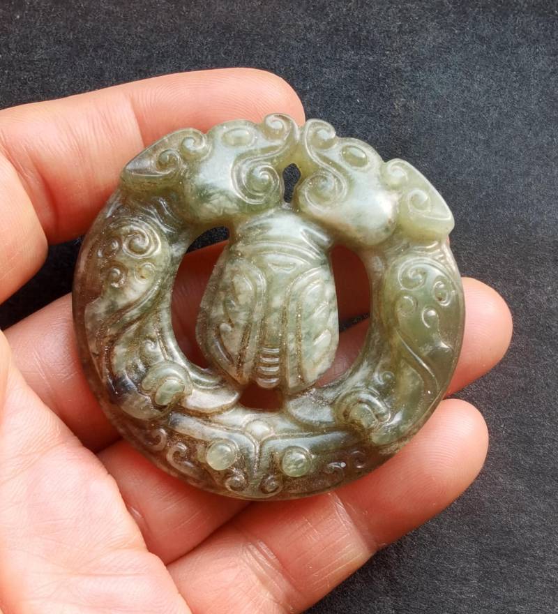 Drachen-Zikadenkreis, Der Grünen Jadestein-Anhänger, Doppelseitige Jade, Glücksbringendes Amulett Für Die Herstellung Handgemachten von diygem