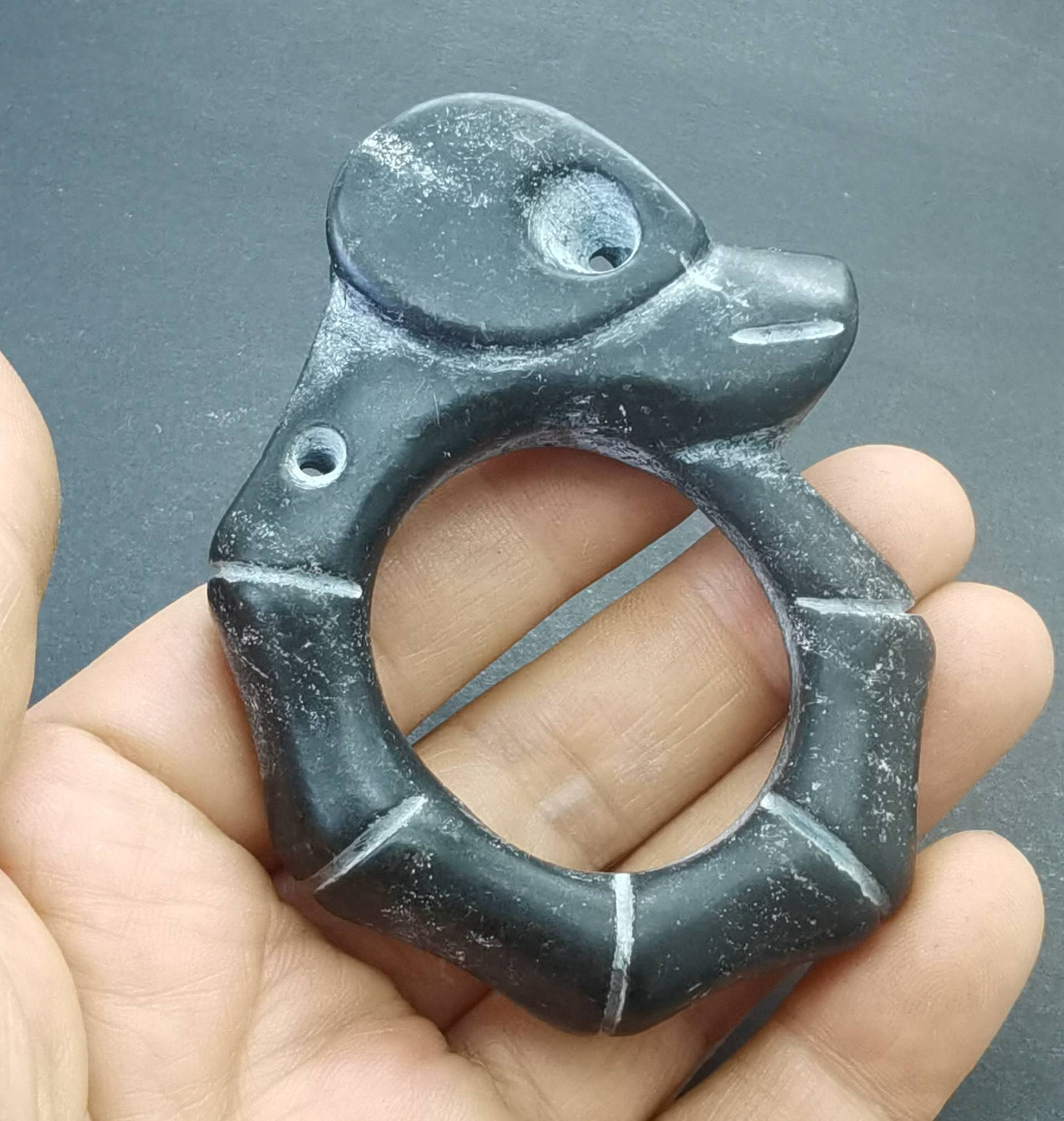 Geschnitzte Drachen Jade Anhänger Ring Amulett Talisman von diygem
