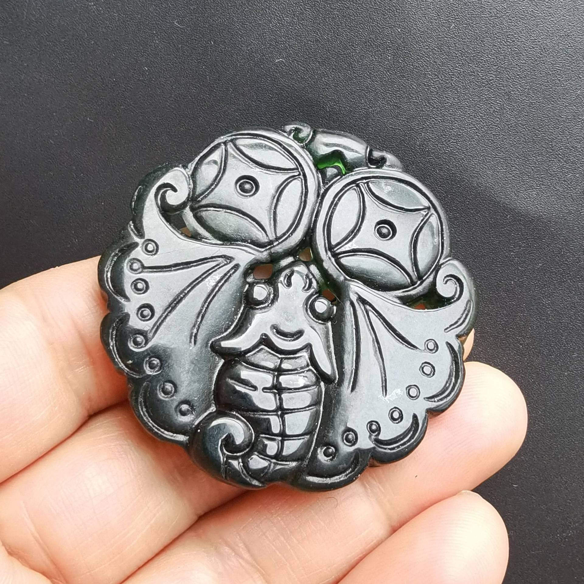 Geschnitzte Fledermaus Vogel Jade Anhänger Double Face Amulett Talisman von diygem