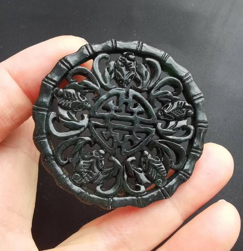 Geschnitzte Grüne Jade Anhänger Fünf Fledermaus Amulett Talisman von diygem