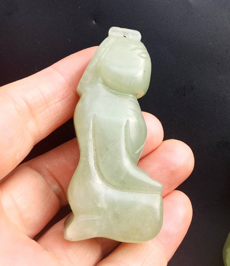 Geschnitzte Natürliche Grüne Jade Mann Anhänger Doppel-Gesicht Amulett Talisman von diygem