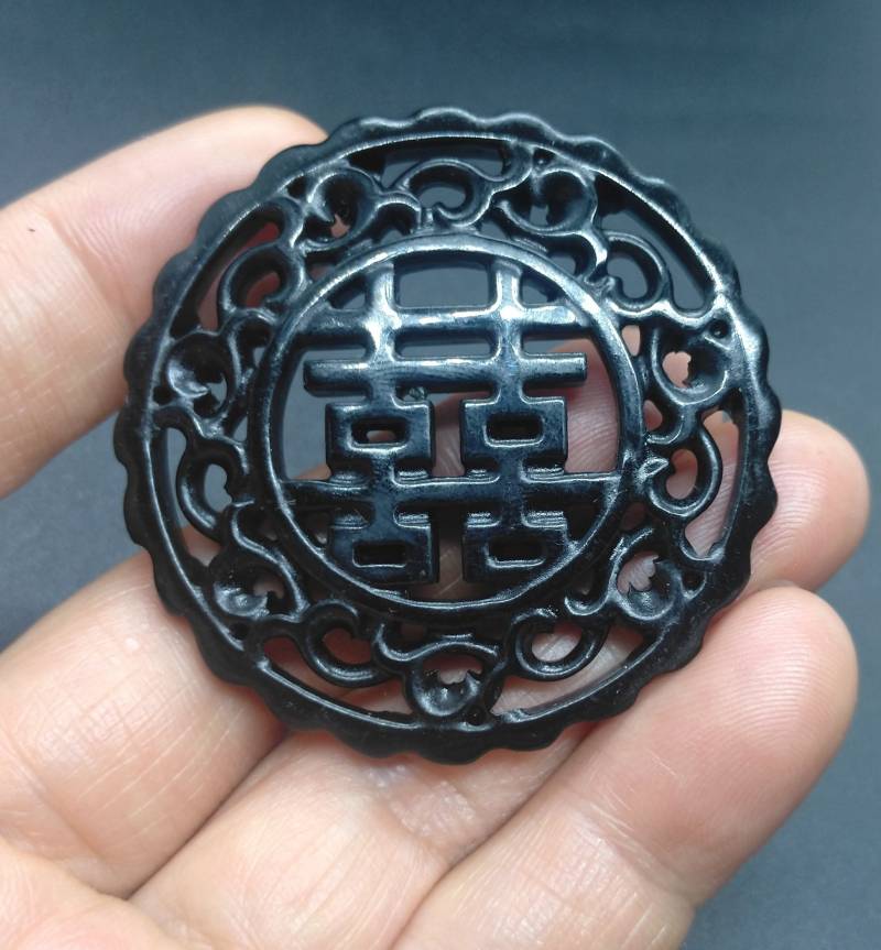 Geschnitzte Schwarze Jade-xi-Anhänger Amulett Talisman Halskette von diygem