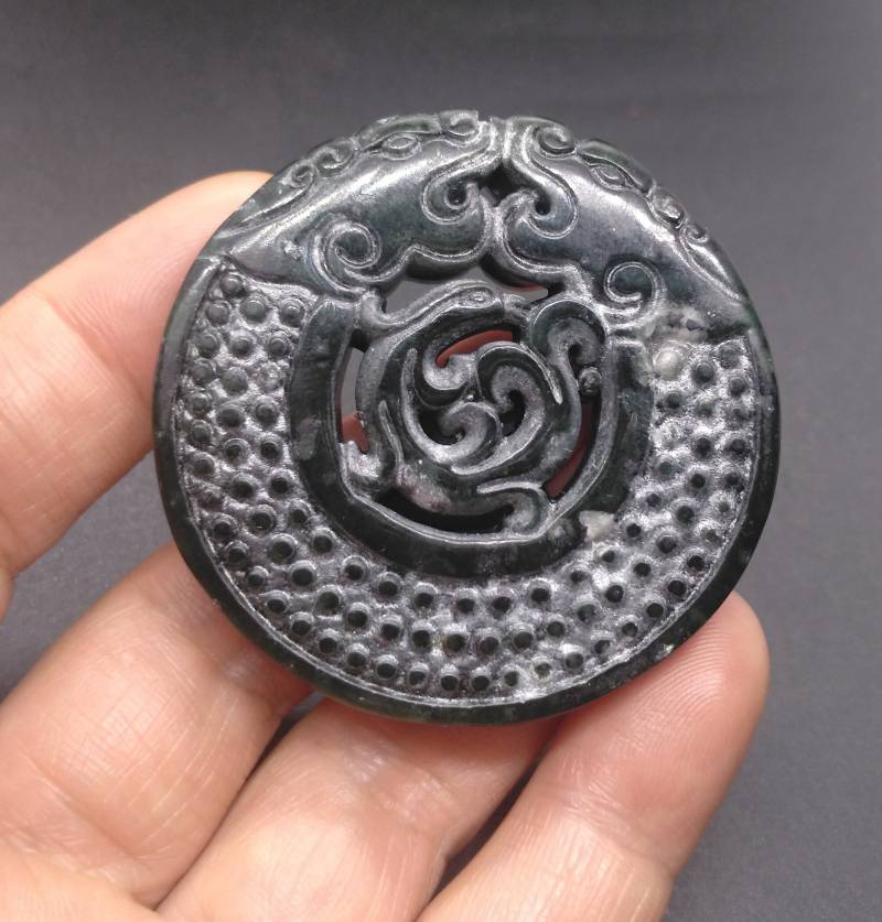 Geschnitzter Drache Phoenix Schwarz Grüne Jade Anhänger Amulett Talisman von diygem