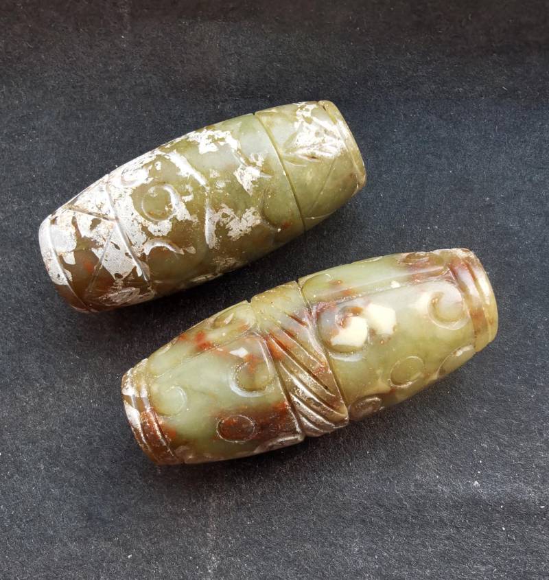 Große Fass Trommel Carving Natürliche Grüne Jade Stein Anhänger Perle, Edelstein Double Face Für Die Herstellung Von Amulett Talisman Halskette von diygem