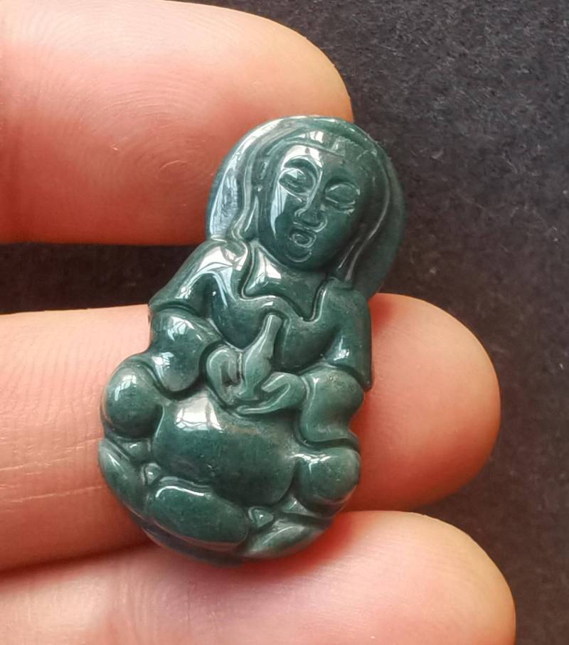 Guanyin Bodhisattva Schnitzen Natürliche Grüne Jadeit Jade Stein Anhänger Perle, Klasse A, Edelstein Amulett Halskette Schmuck von diygem