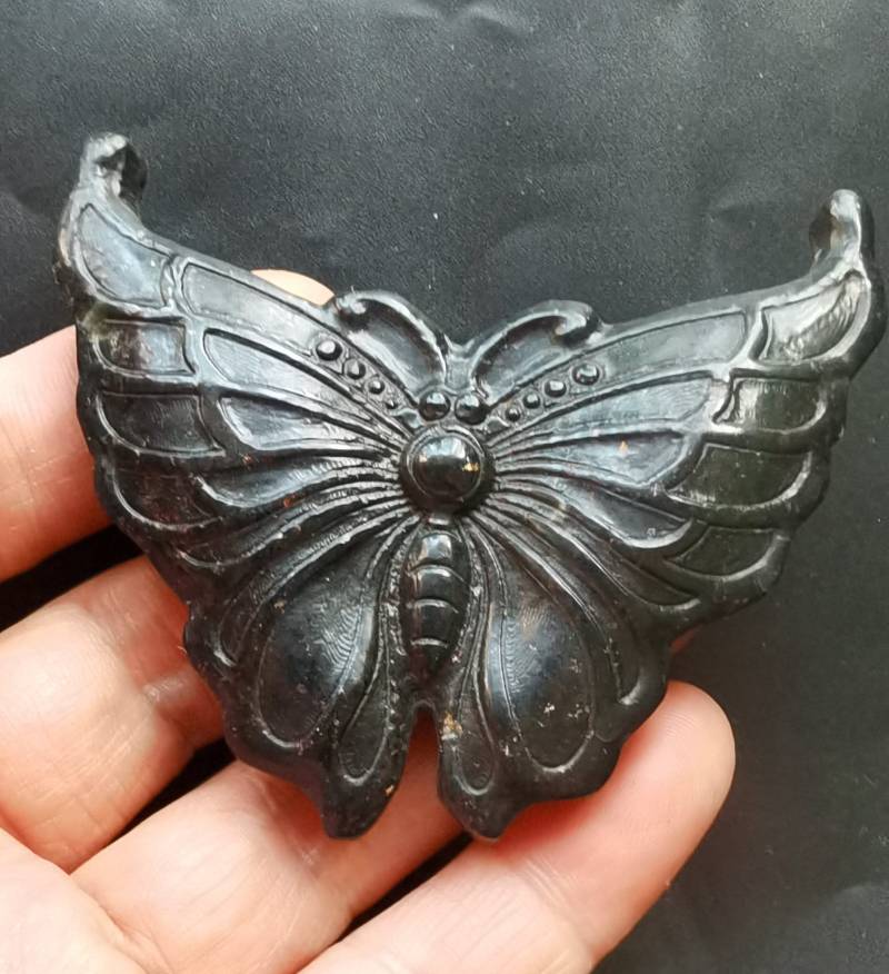 Hand Geschnitzter Schwarzer Jaspis Schmetterling Anhänger Amulett Talisman von diygem