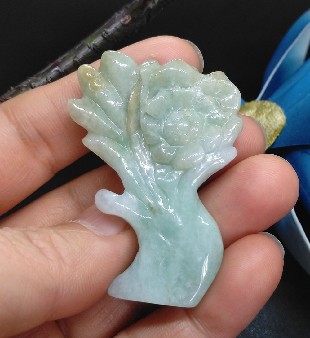 Handgeschnitzte Jadeit Jade Blumenbaum Anhänger Amulett Halskette von diygem