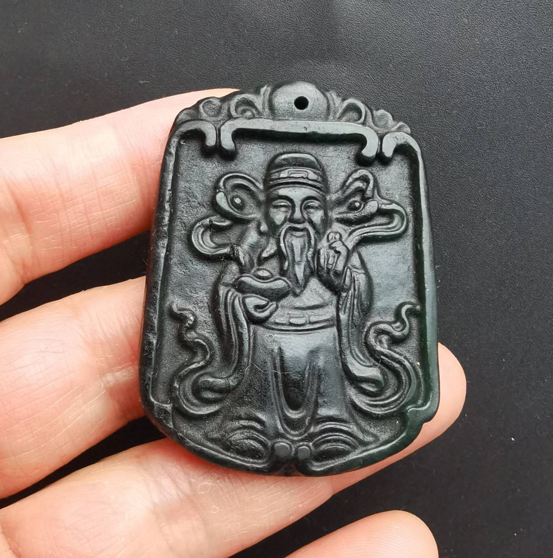 Jade Gott Des Reichtums Anhänger Schwarz Grün Stein Amulett Halskette von diygem