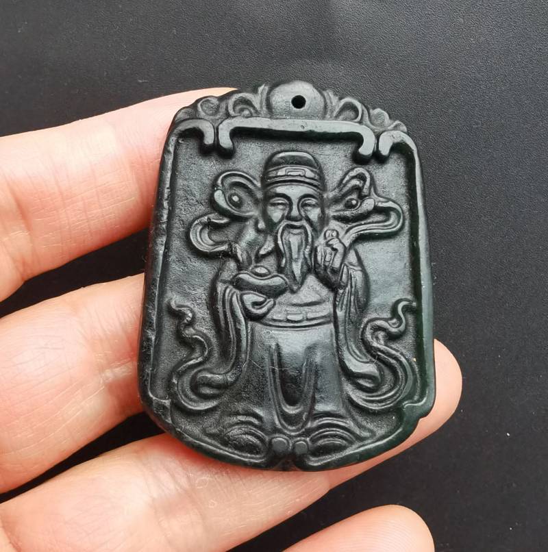 Jade Gott Des Reichtums Anhänger Schwarz Grün Stein Amulett Halskette von diygem