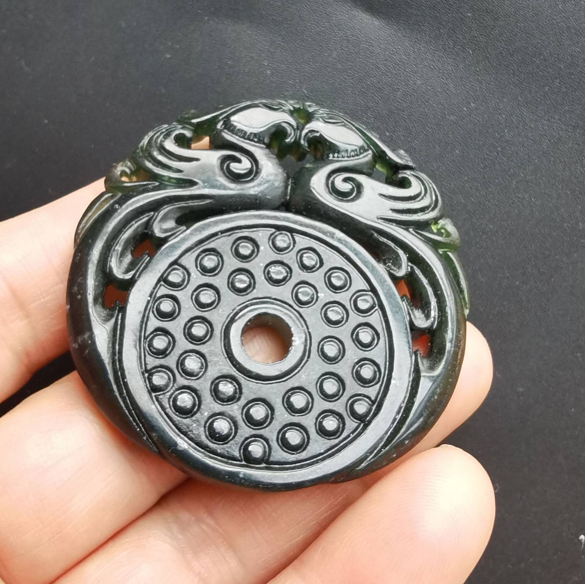 Jade Phoenix Anhänger Schwarz Grüner Stein Amulett von diygem