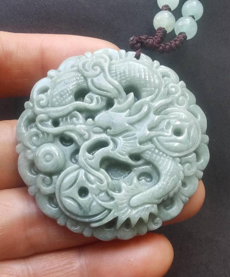 Jadeite Jade Dragon Anhänger Grade A Edelstein-Amulett-Halskette von diygem