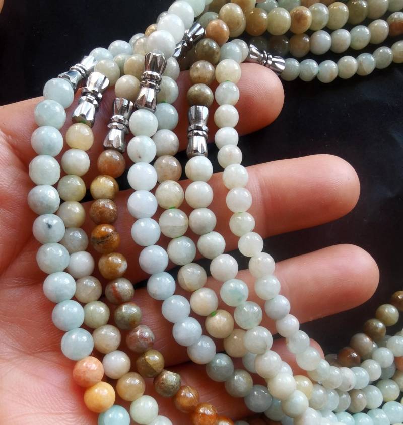 Kleine Weiß Braun Grüne Natürliche Jadeit Jade Stein Perlen Halskette, 20 ", Klasse A, Handgefertigte Amulett Edelstein Guter Glücksschmuck." von diygem