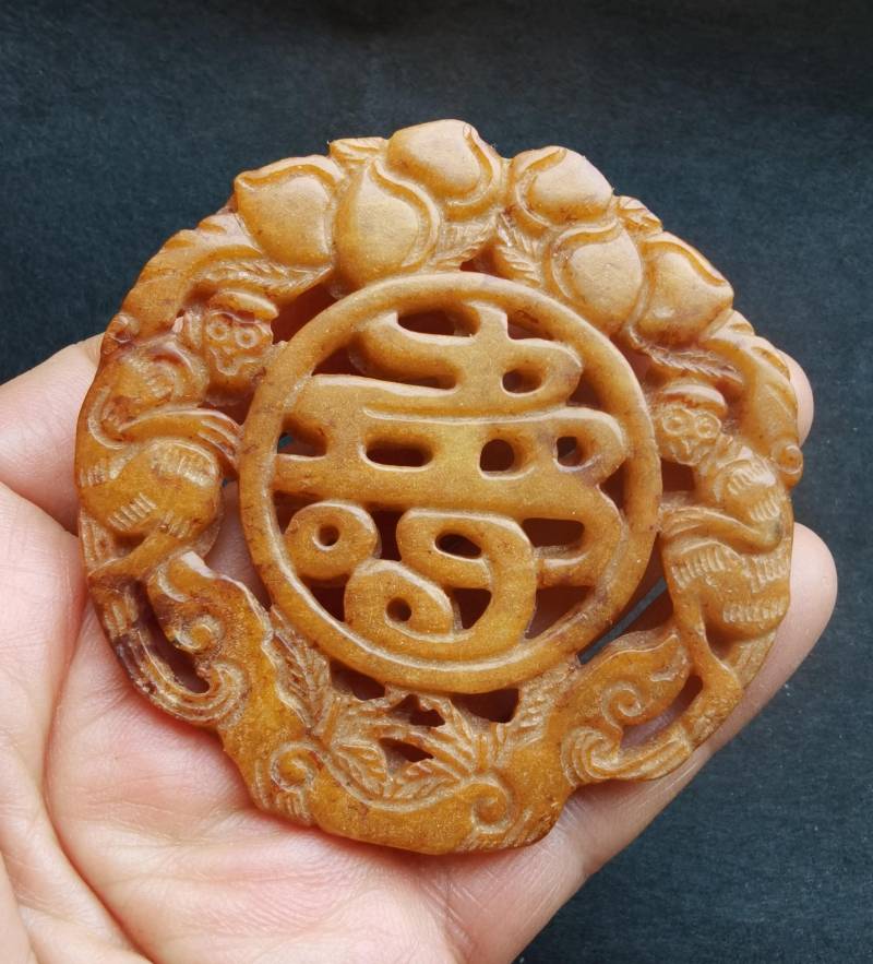 Langlebigkeit Affe Pfirsich Carving Gelb Jade Stein Anhänger, Doppel-Gesicht, Glück Amulett Für Machen Hand Halskette Schmuck, Schutz Segen Langlebigkeit Affe Pfirsich Carving Gelb Jade Stein Anhänger, Doppel-Gesicht, Glück Amulett Für Machen Hand Halskette Schmuck, Schutz Segen von diygem
