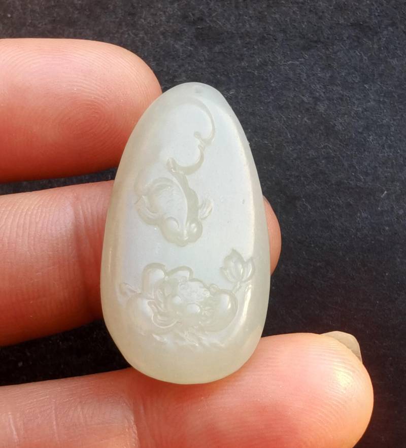 Lotus Fisch Schnitzen Natürlichen Jade Stein Anhänger, Glück Amulett Für Die Herstellung Von Handgemachten Halskette Schmuck von diygem