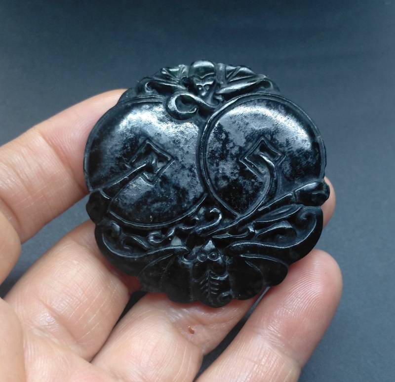Münze Bat Geschnitzte Schwarz Grün Natürliche Jade Anhänger, Amulett Talisman Für Handgemachte Halskette Jewerly Mb von diygem