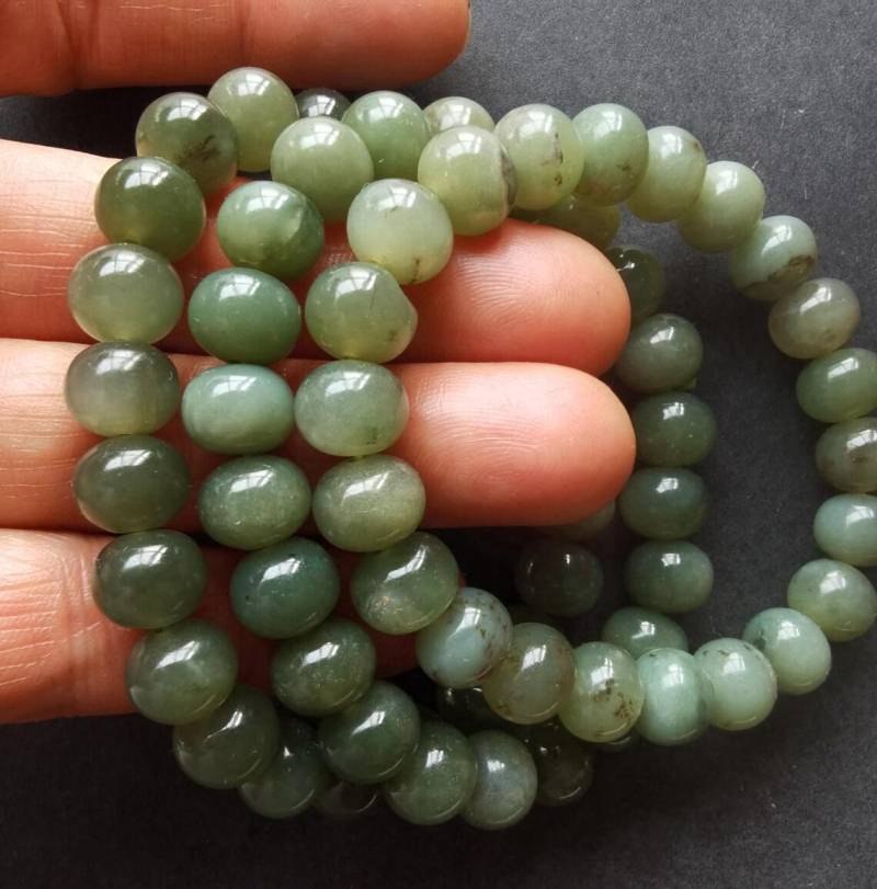 Natürliche Grüne Jade Rondelle Perlen Stretch Armband Amulett Schmuck von diygem