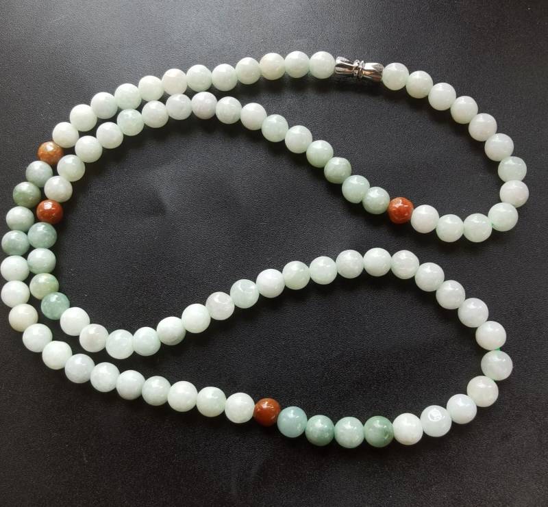 Natürliche Jadeit Perlenkette Runde Smaragd Grün Edelstein Amulett von diygem