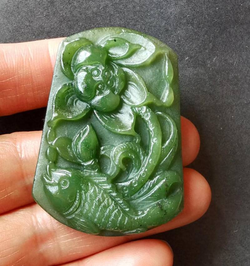 Nephrit Jade Anhänger Lotus Flower Fish Carving Amulett von diygem