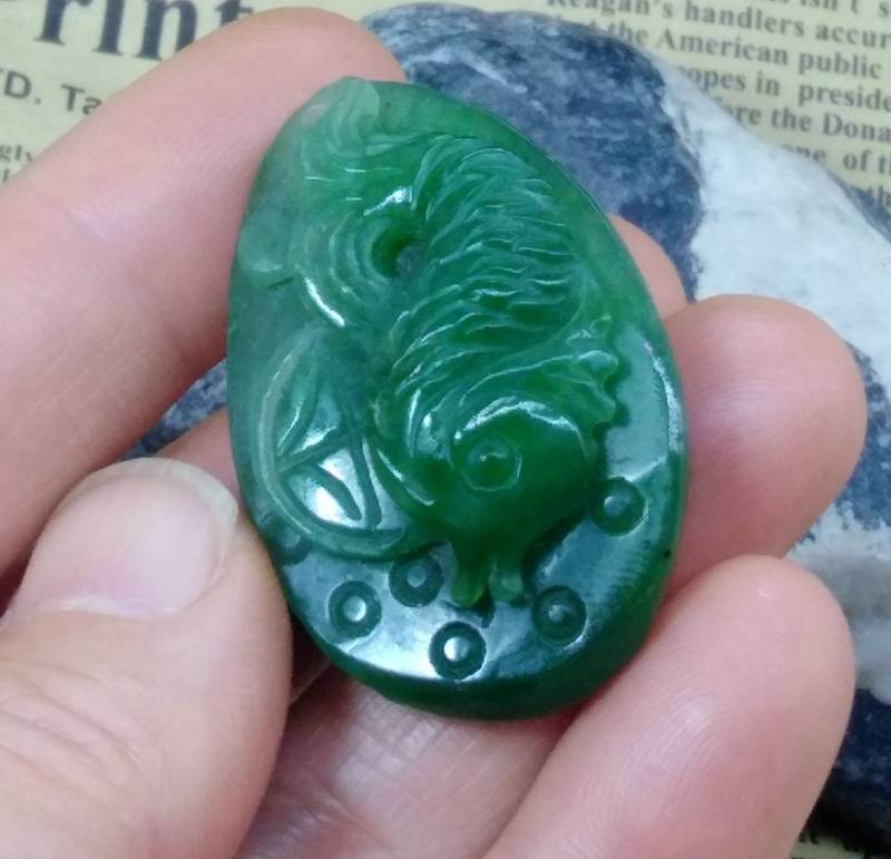 Nephrit Jade Fisch Anhänger Lotuswurzel Grüner Edelstein Amulett von diygem