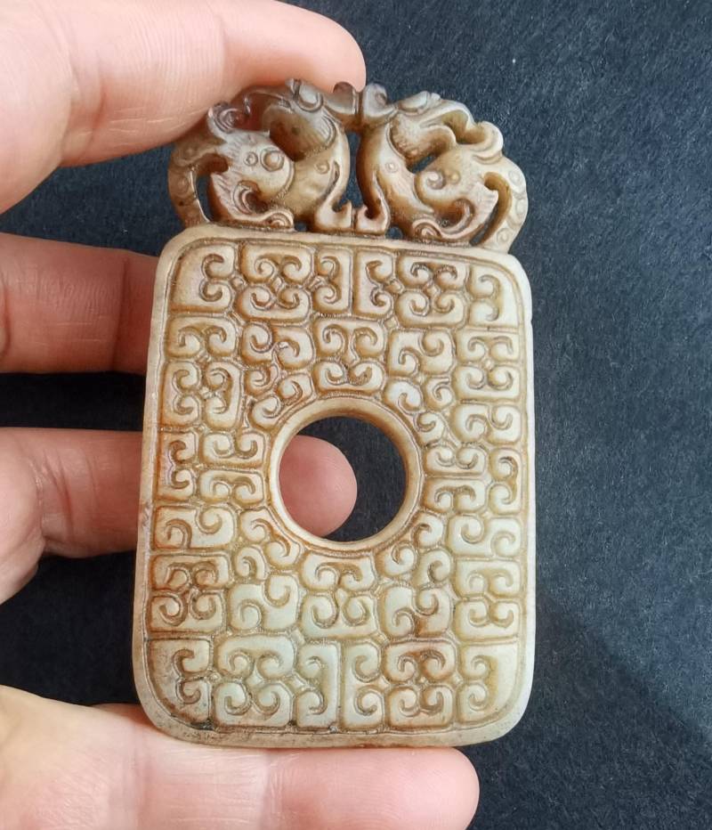 Rechteck Drachen Donut Schnitzen Natürlichen Braunen Jade Jaspis Stein Anhänger, Edelstein Perle, Gute Glück Amulett Für Die Herstellung Von von diygem