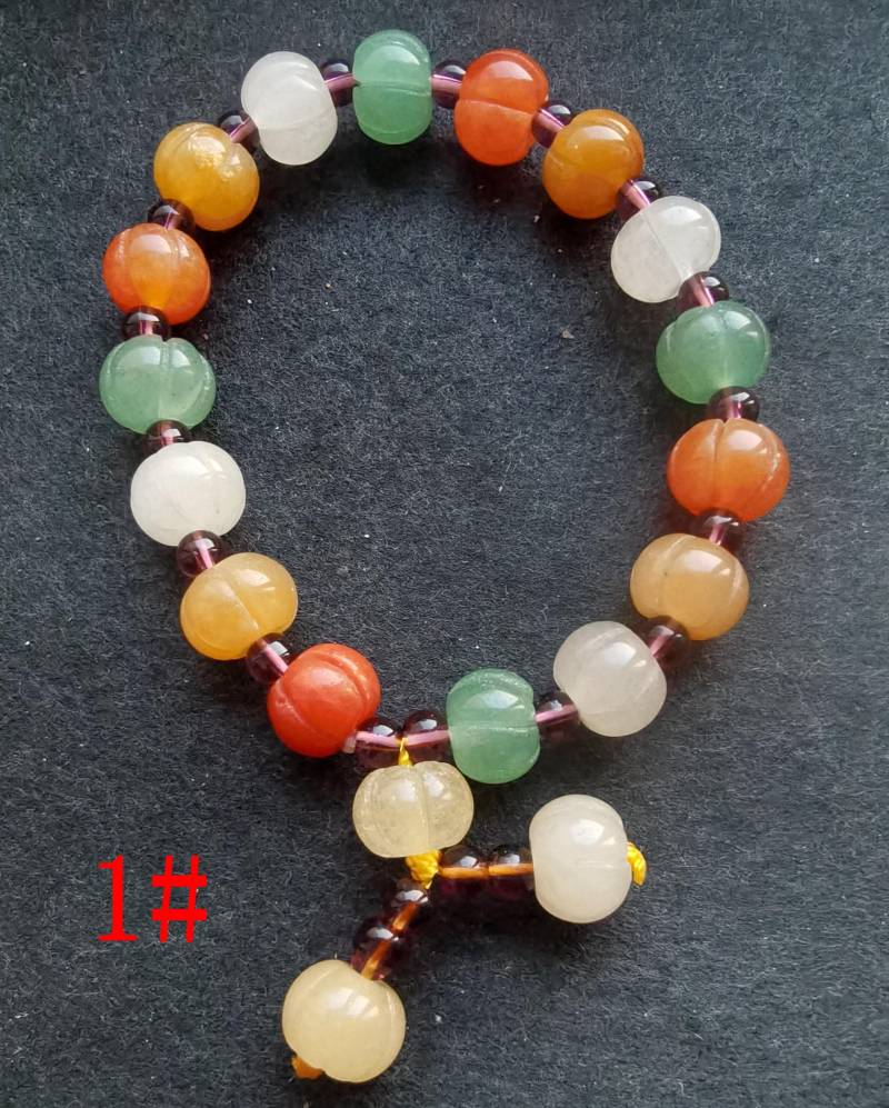 Regenbogen Kürbis, Carving Natürliche Jade Stein Perlen Armband, Frau, Mann, Amulett Stretch Armband von diygem