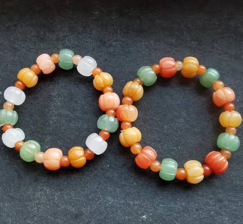 Regenbogen Kürbis, Carving Natürliche Jade Stein Perlen Armband, Frau, Mann, Amulett Stretch Armband von diygem
