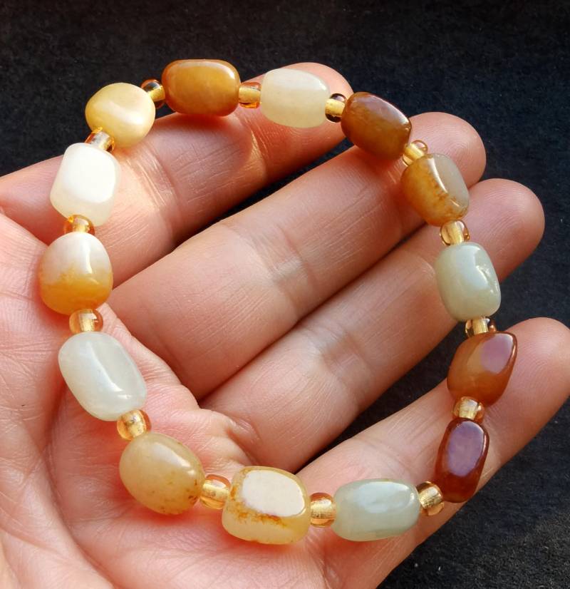 Regenbogen Nugget Jade Stein Perlen Armband Naturstein, Stretch Amulett von diygem